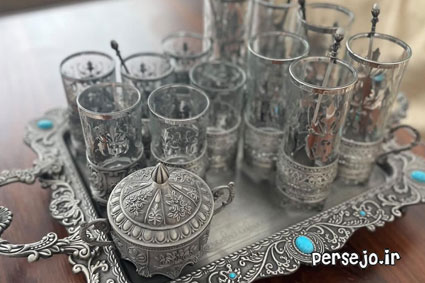 شربت خوری و چای خوری به همراه سینی و قندان